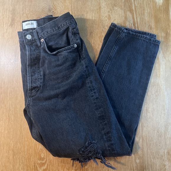 Agolde Denim - Agolde Womens Distress Fly Button High‎ Rise 90's Jeans Black Size 25